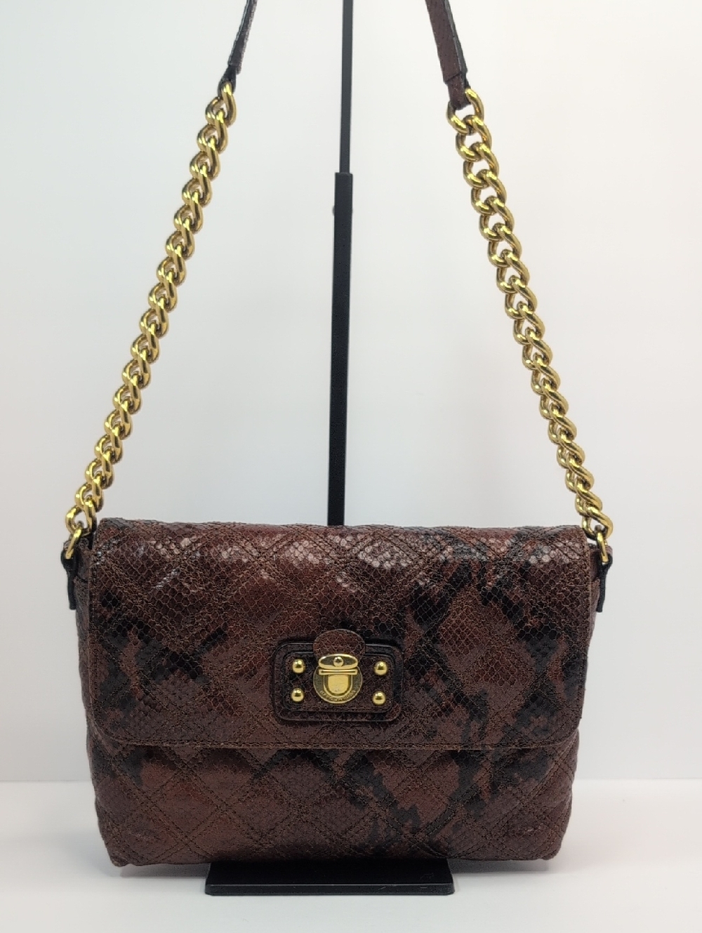 Marc Jacobs Single Leather Snake-Embossed Quilted Shoulder Bag